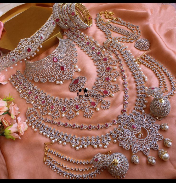 Bridal CZ Ruby Stone Imitation Jewelry Set – Complete Wedding Collection by Nacklace.shop