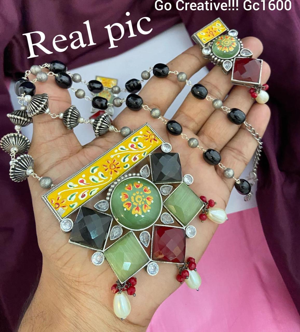 Handcrafted Enamel German Silver Statement Necklace