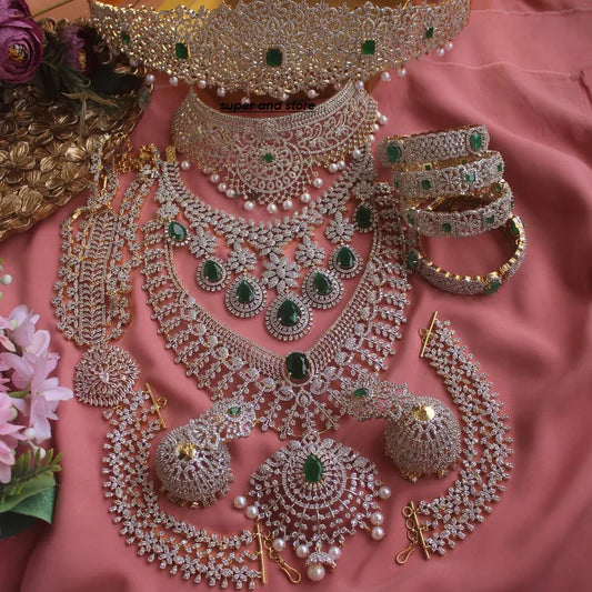 Bridal Emerald Green CZ Diamond Finish Jewelry Set – Complete Wedding Collection by Necklace.shop