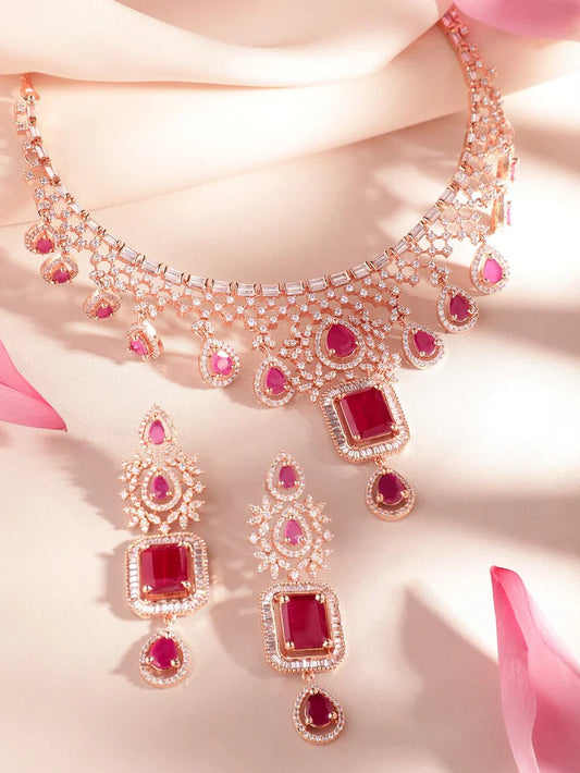 Elegant Ruby & Diamond Rose Gold Necklace Set – nacklace.shop