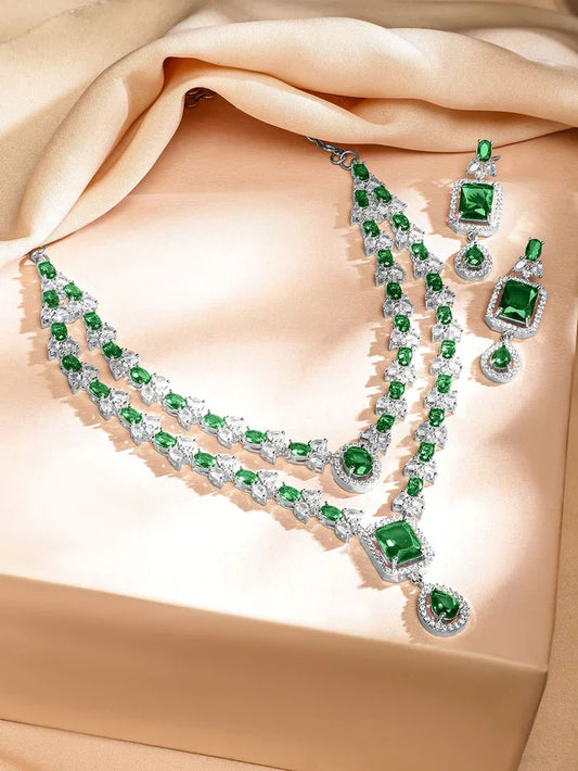 Royal Emerald & Diamond Silver Necklace Set – nacklace.shop
