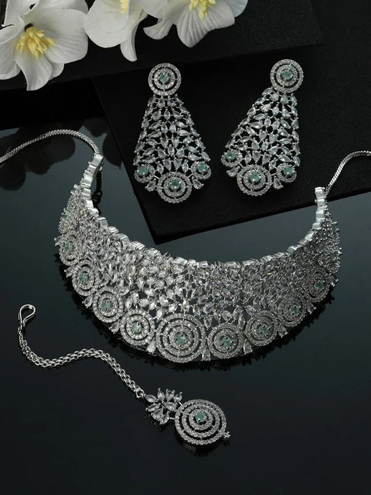 Crystal Silver Choker Necklace Set – nacklace.shop