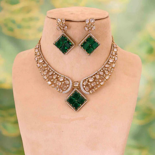 Emerald Square Stone Kundan Necklace Set – nacklace.shop