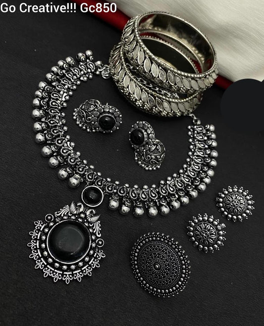 Antique Oxidized German Silver Jewelry Combo Set | Necklace, Earrings & Bangles Nacklace.shop